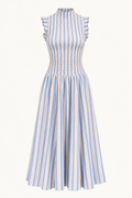 Sky & Rust Shirred Dress