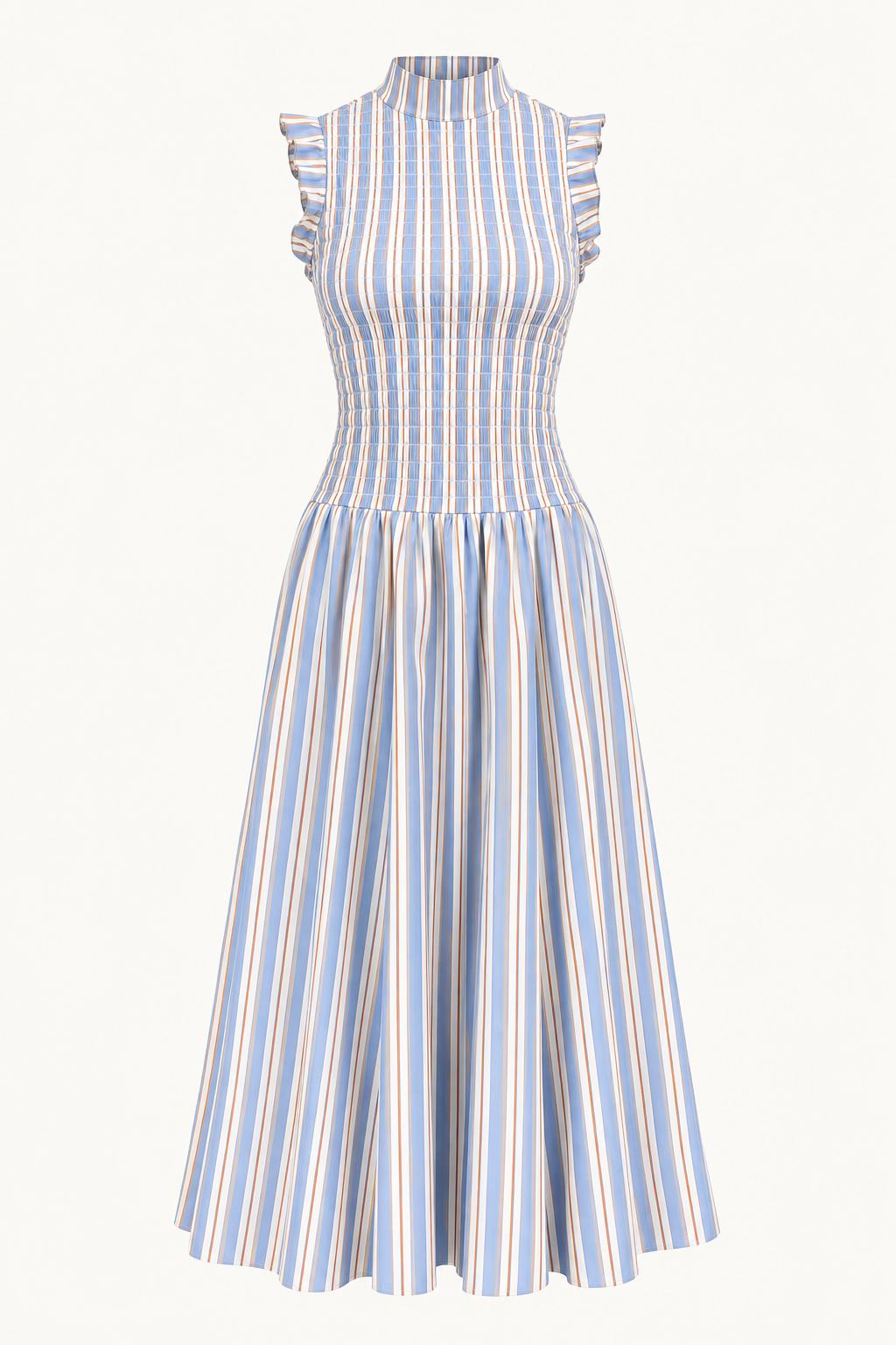 Sky & Rust Shirred Dress